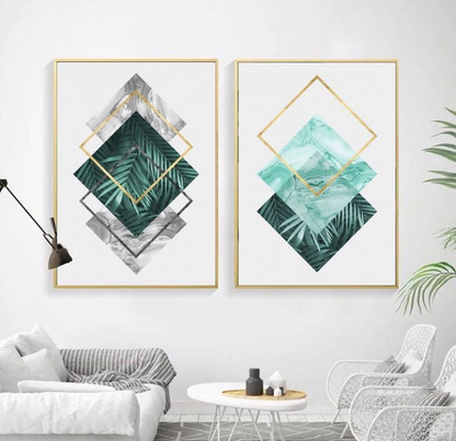 BOTANICAL AND GEOMETRICAL WALL ART – 2 PANEL SET