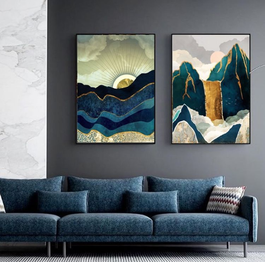 SUNRISE PAINTING – HAND PAINTING WALL ART – 2 PANEL SET