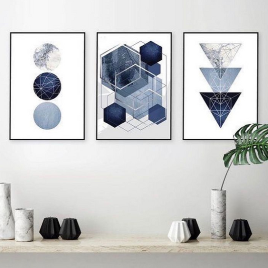 GEOMETRICAL SHAPES ART – 3 PANEL SET – GEOMETRICAL WALL ART