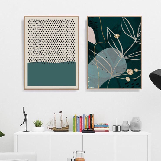 GREEN TONE MEMPHIS ABSTRACT DOTS WALL ART – 2 PANEL SET