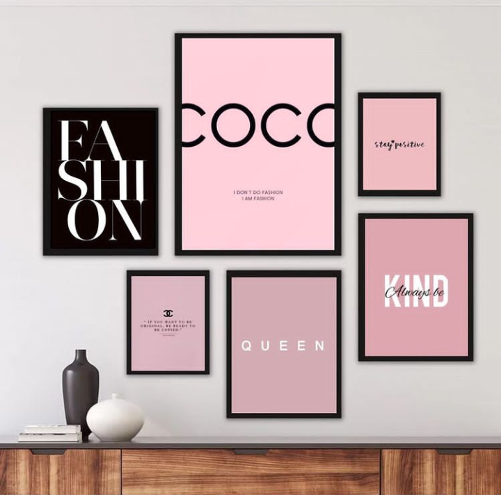 PINK COCO LOGO – 6 PANEL SET – FASHION WALL ART