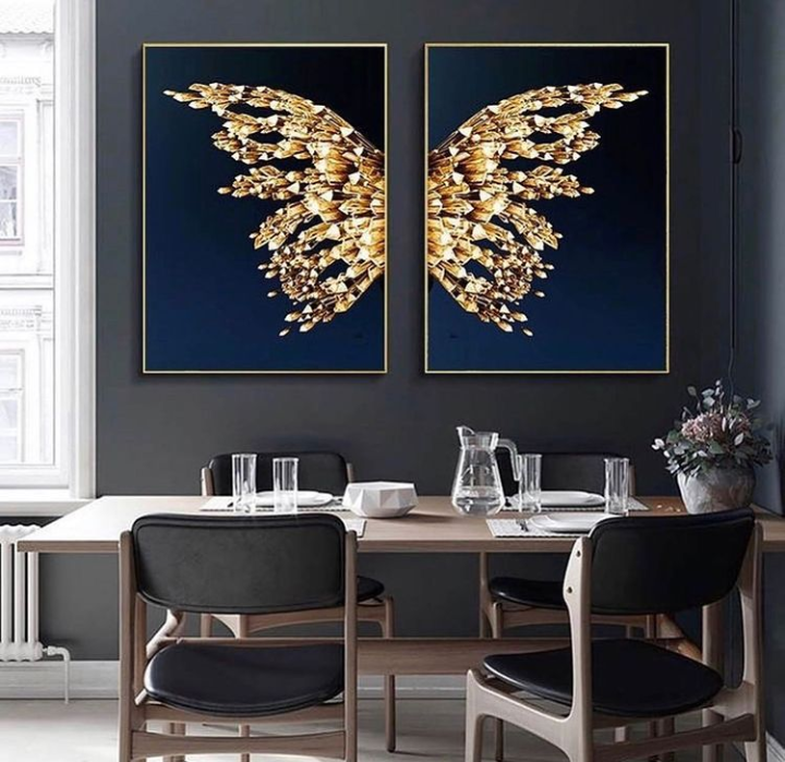 GOLDEN BUTTERFLY WINGS WALL ART – 2 PANEL SET