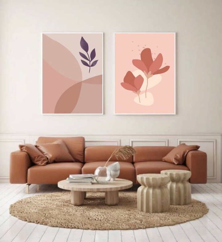 DUSKY PINK FLOWERS WALL ART – 2 PANEL SET