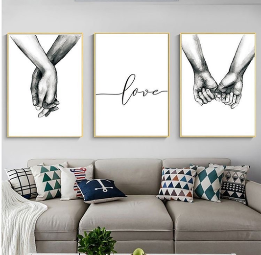 LOVE HANDS ART – 3 PANEL SET – QUOTE WALL ART