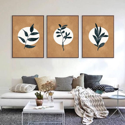 BROWN FLORAL ART – 3 PANEL SET – FLORAL WALL ART