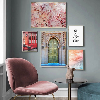 MOROCCO DOOR SEA BEACH FLOWER WALL SETUP- ABSTRACT WALL ART