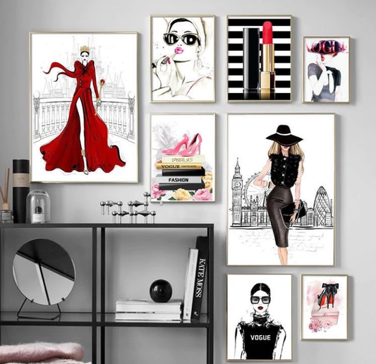 LADY IN RED – 8 PANEL SET – FASHION WALL ART