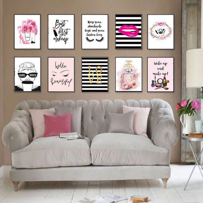 GIRLY FASHION QUOTES – 10 PANEL SET – GIRLY WALL ART