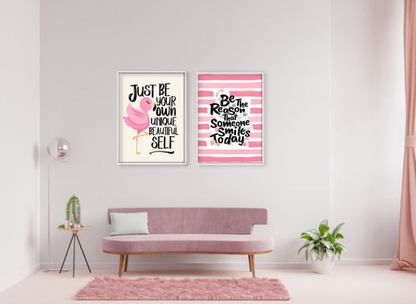 JUST BE YOUR OWN UNIQUE BEQUTIFUL SELF QUOTES – 2 PANEL SET – QUOTES WALL ART