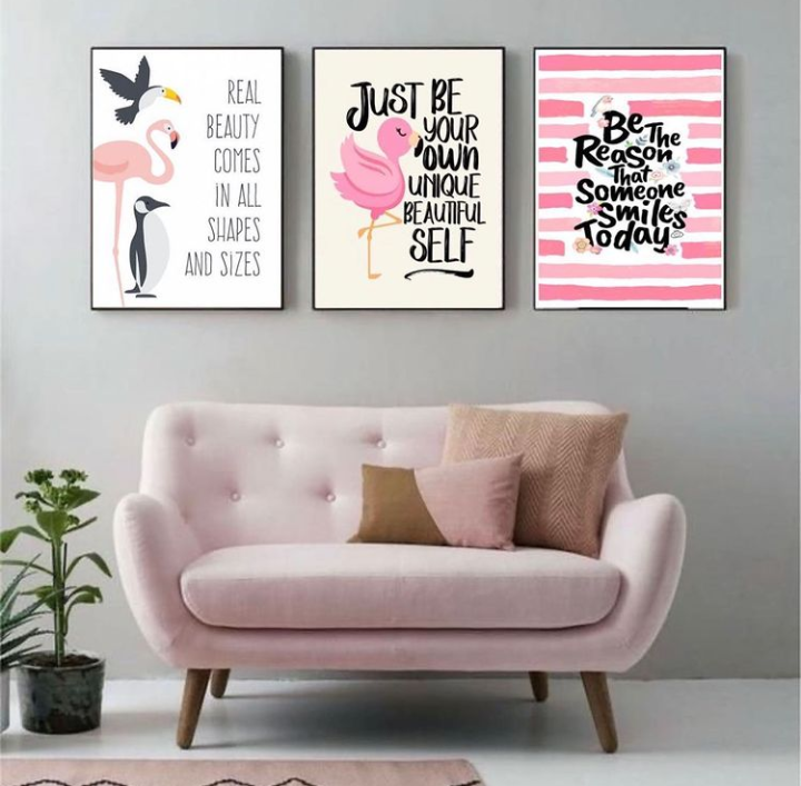 FLAMINGO CARTOON QUOTES – 3 PANEL SET – QUOTES WALL ART