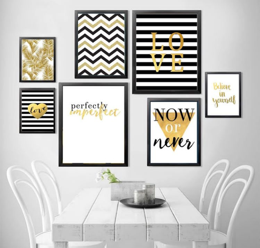 NOW OR NEVER LINE ART – 7 PANEL SET – QUOTES WALL ART