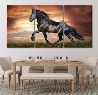 BLACK HORSE – 3 PANEL SET – ANIMALS WALL ART