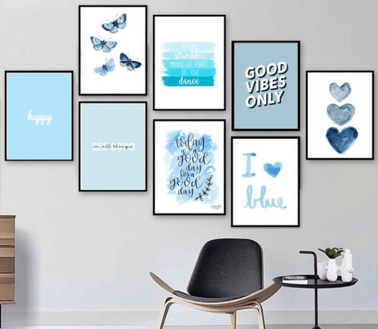 SKY BLUE BUTTERFLIES – 8 PANEL SET – QUOTES WALL ART