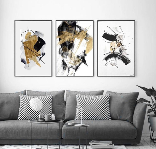 MODERN ABSTRACT BROWN BLACK ART – 3 PANEL SET – ABSTRACT WALL ART