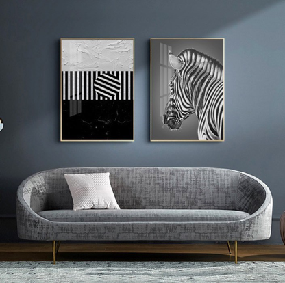 BLACK WHITE PAINTING AND ZEBRA – 2 PANEL SET