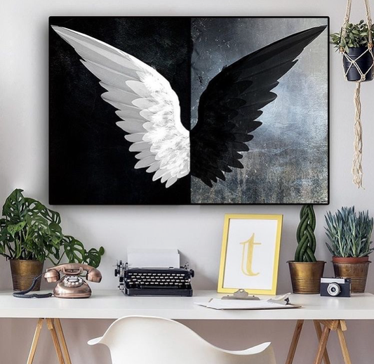 BLACK WHITE ANGEL WINGS WALL ART – SINGLE WALL ART