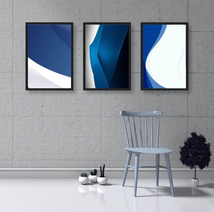 MODERN ABSTRACT NAVY BLUE ART – 3 PANEL SET – ABSTRACT WALL ART