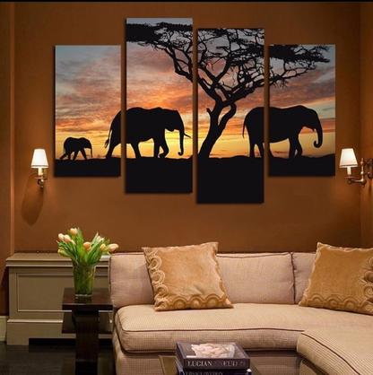 ELEPHANTS – 4 PANEL SET – ANIMAL WALL ART