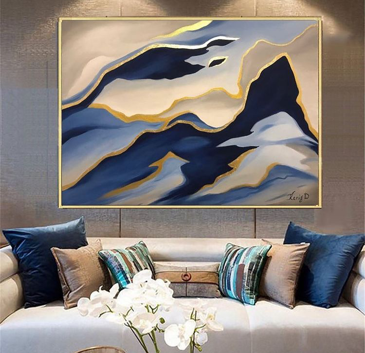 BLUE GOLD ABSTRACT WALL ART – SINGLE WALL ART – Homez Decorz