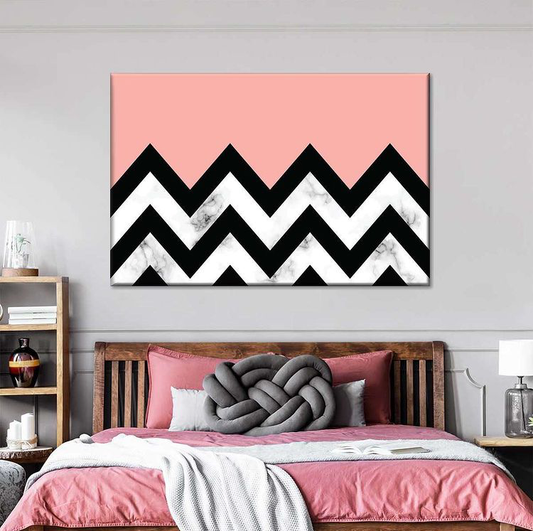 CORAL AND LIGHT PINK CHEVRON WALL HANGING – SINGLE WALL ART