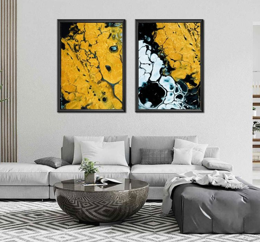 YELLOW AND BLACK ABSTRACT WALL ART – 2 PANEL SET