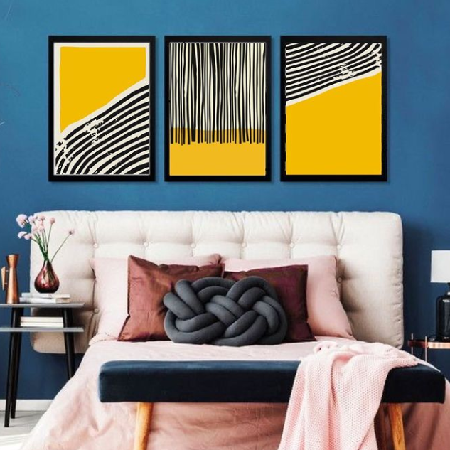 MODERN ABSTRACT BLACK LINES ART – 3 PANEL SET – ABSTRACT WALL ART