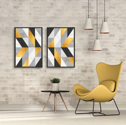 GOLDEN GEOMETRIC ABSTRAC WALL ART – 2 PANEL SET