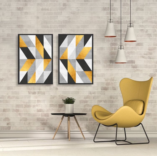 GOLDEN GEOMETRIC ABSTRAC WALL ART – 2 PANEL SET
