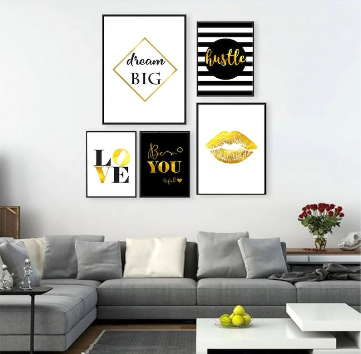 DREAM BIG LOVE HUSTEL – 5 PANEL SET – QUOTES WALL ART