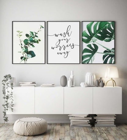 WASH YOUR WORRIES AWAY QUOTE – 3 PANEL SET – QUOTES WALL ART