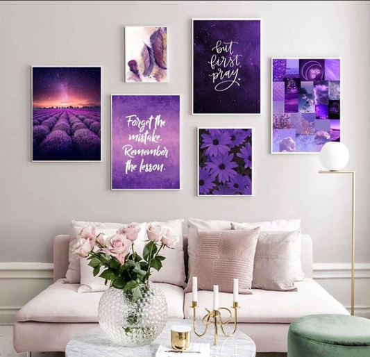 PURPLE FLOWERS – 6 PANEL SET – FLORAL WALL ART