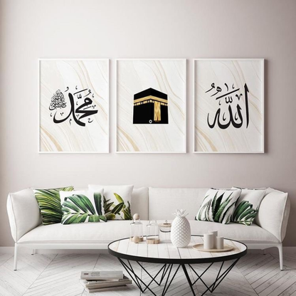 KAABA ALLAH MUHAMMAD (PBUH) NAME – 3 PANEL SET – ISLAMIC WALL ART