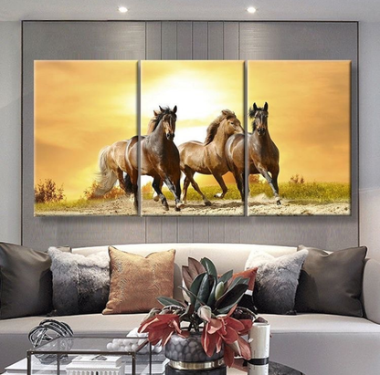 BROWN HORSES – 3 PANEL SET – ANIMALS WALL ART