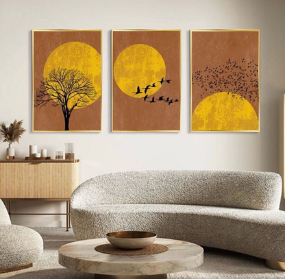 BIRDS SUNSET WALL ART – 3 PANEL SET