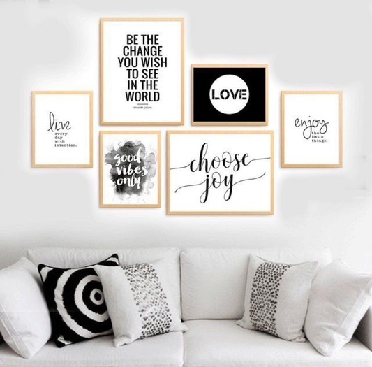 CHOOSE JOY LOVE GOOD VIBS – 6 PANEL SET – QUOTES WALL ART