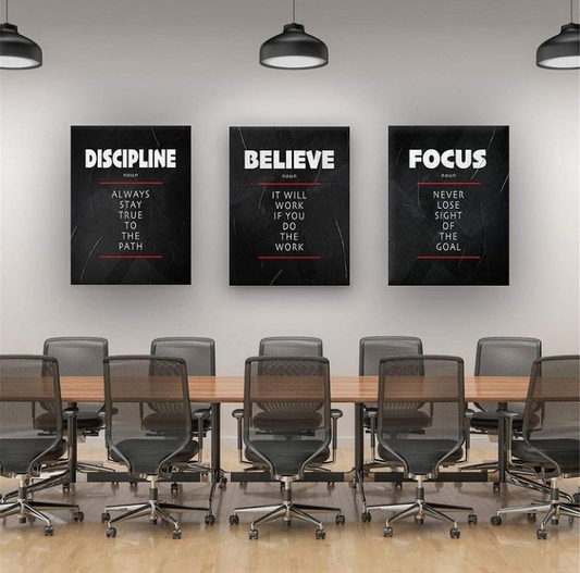 DISCIPLINE BELIEVE FOCUS QUOTE – 3 PANEL SET – QUOTES WALL ART