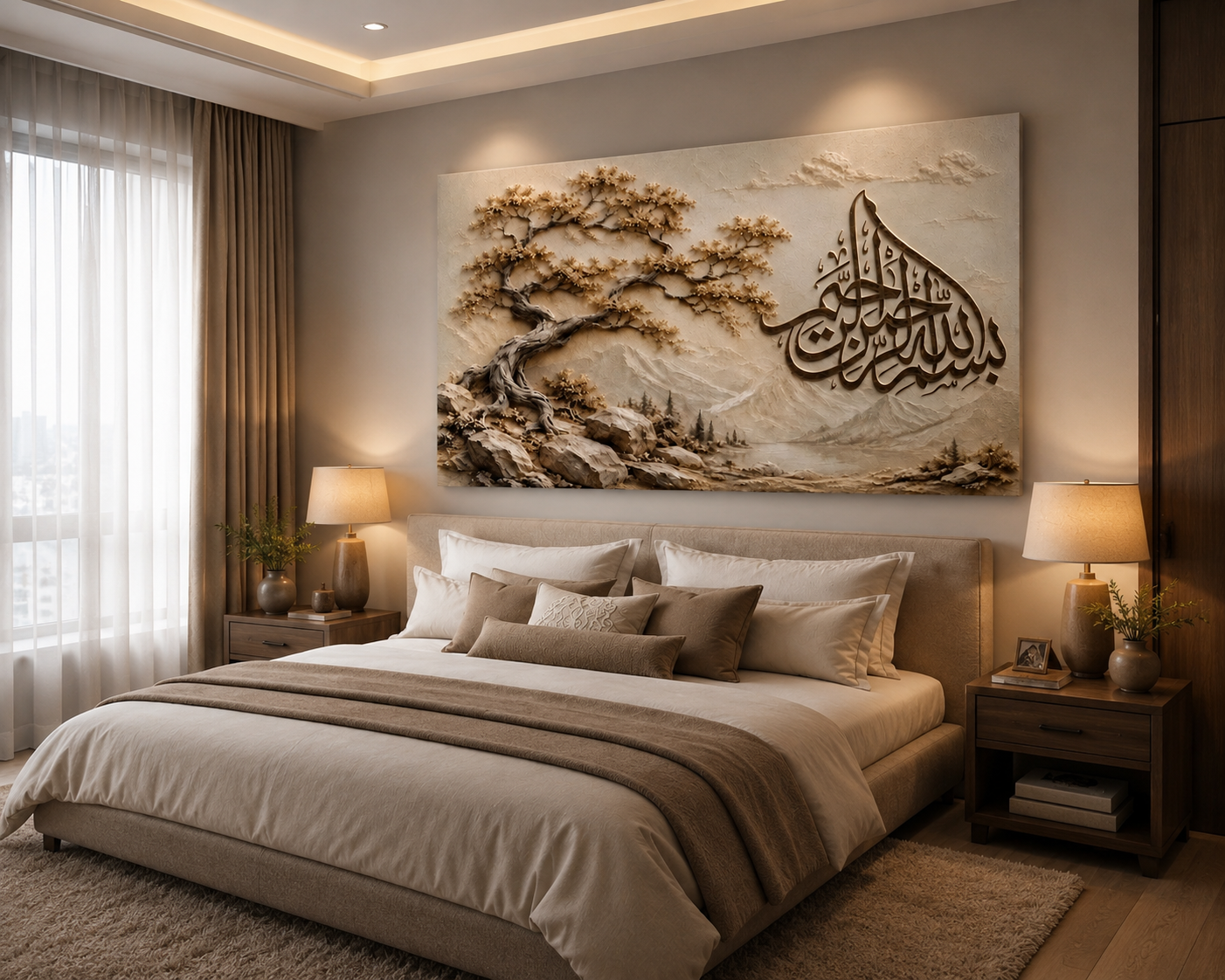 Luxury Islamic Calligraphy Textured Canvas Printed Abstract Islamic Wall Art Frame