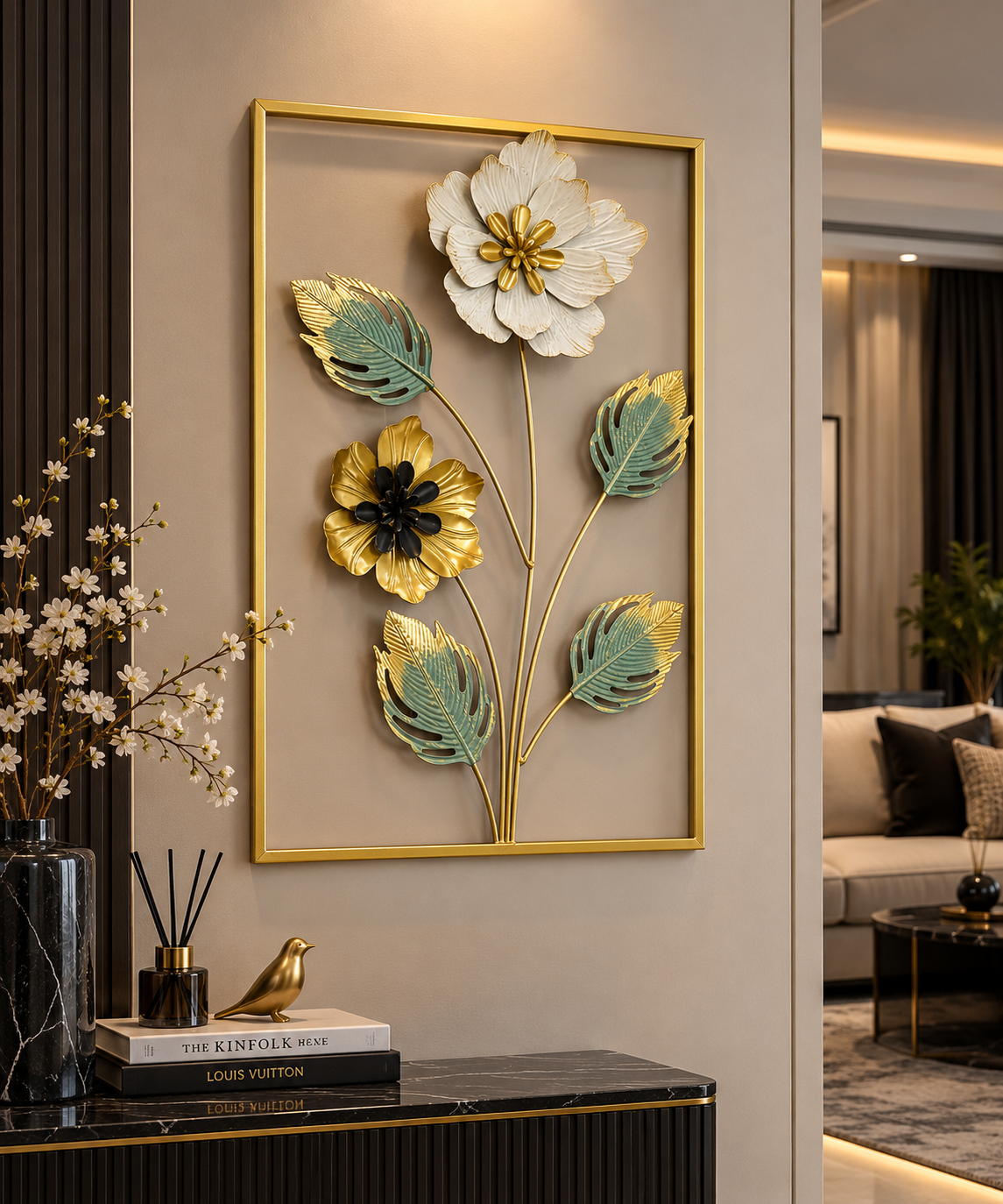 Elysian Floral – Gold & Sage Metal Wall Art