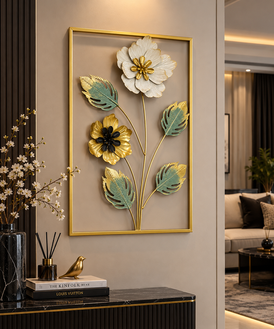 Elysian Floral – Gold & Sage Metal Wall Art