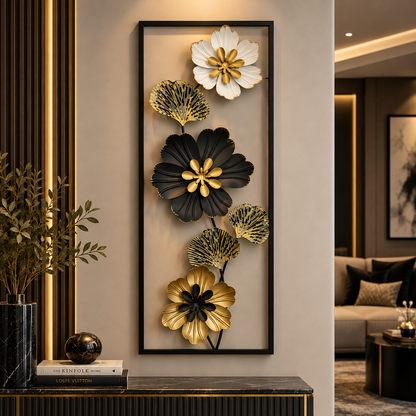 Noir Blossom – Black & Gold Metal Wall Art