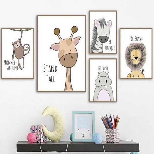 FIVE ANIMALS QUOTE ART – 5 PANEL SET – KIDS-QUOTE WALL ART