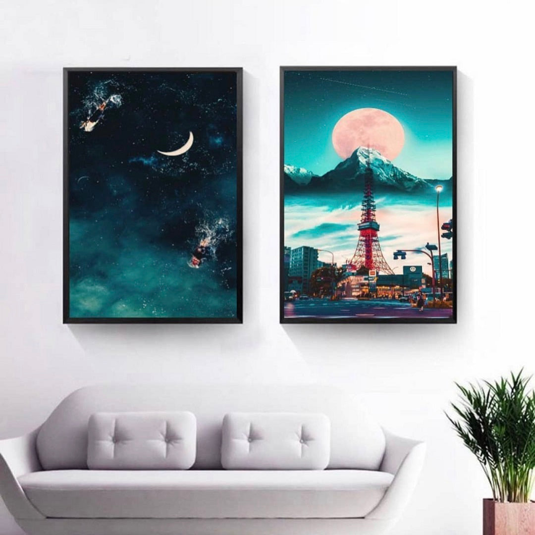 MOON TRAVEL ART – 2 PANEL SET- TRAVEL WALL ART