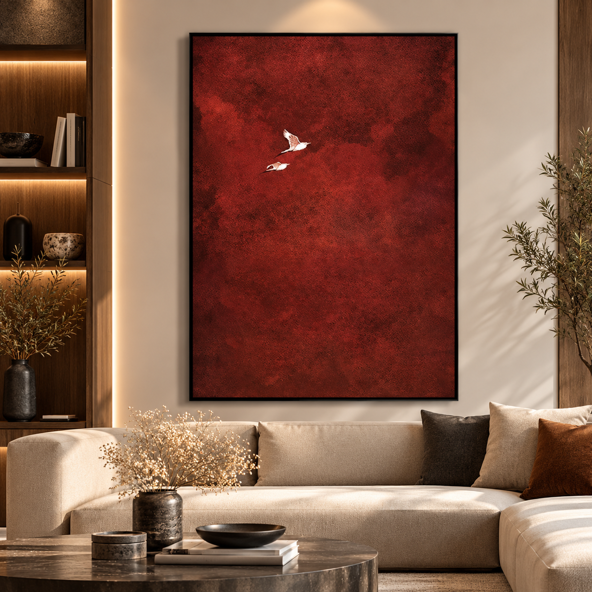 Rustic Red Flying Cranes – Japanese Inspired Wall Art