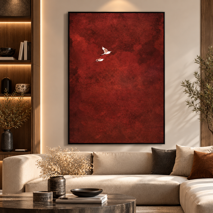 Rustic Red Flying Cranes – Japanese Inspired Wall Art