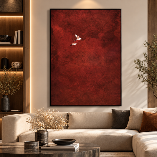 Rustic Red Flying Cranes – Japanese Inspired Wall Art