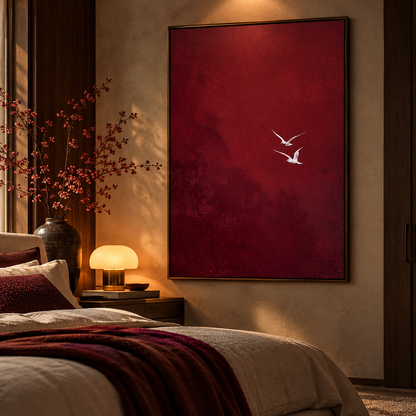Burgundy Serenity Cranes – Modern Bird Canvas Art