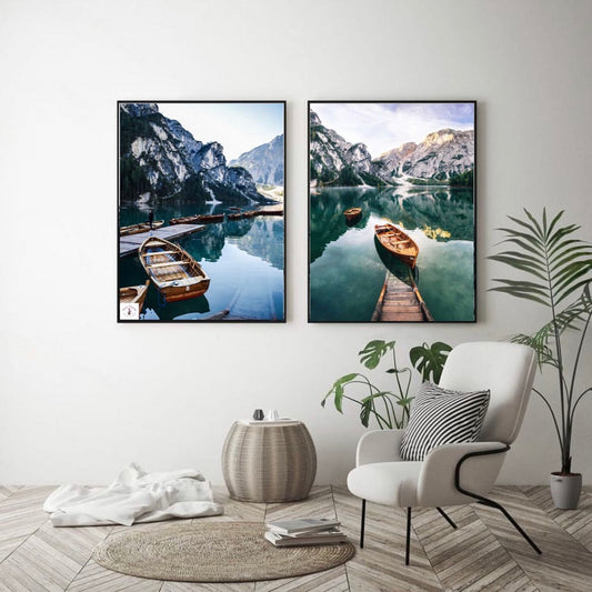 MOUNTAIN BOAT – 2 PANEL SET- NATURE WALL ART