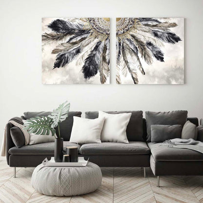 NECKLACE OF FEATHERS – 2 PANEL SET- FLORAL WALL ART