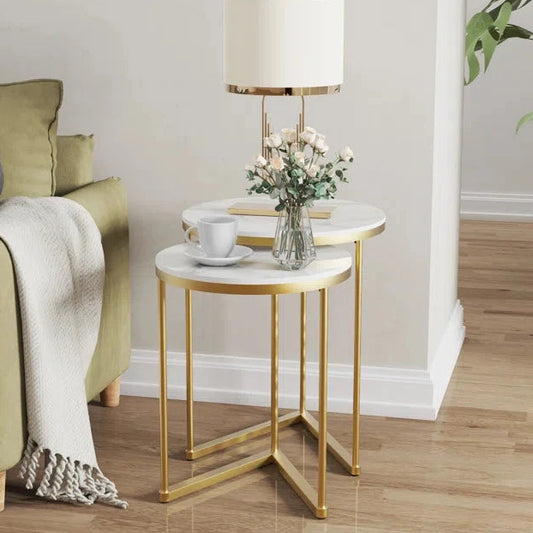Modern Luxury Style Golden & White Nesting Tables