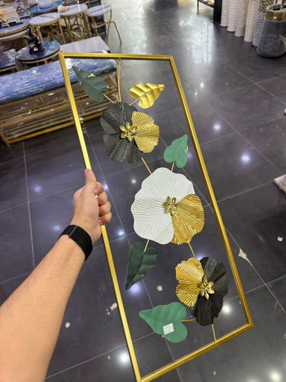 Gilded Botanical Metal Wall Art – Gold, Green, Black & Ivory Floral Décor